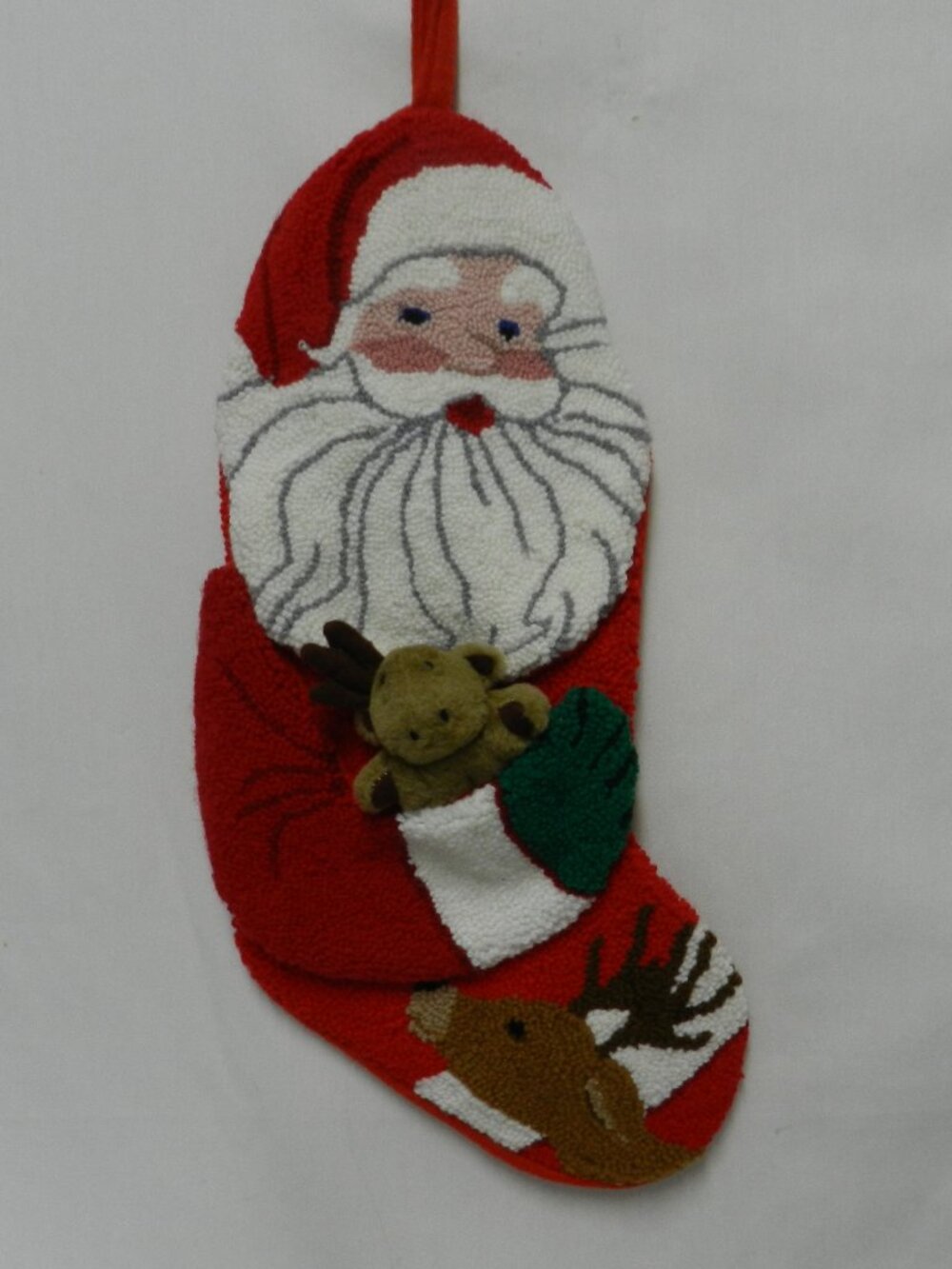 Vintage Christmas Stocking Santa w/ Reindeers in Pouch decor Holidays